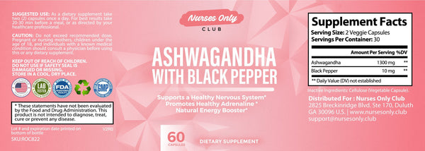 Nurses Only Ashwagandha with Black Pepper